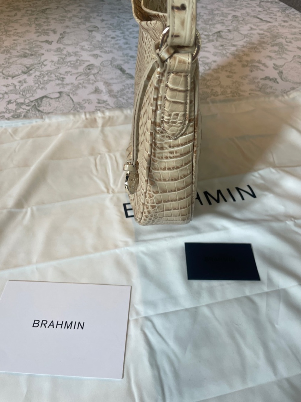 Brahmin Cream Croc-Embossed Shoulder Bag with Gold Accents - Picture 9 of 16